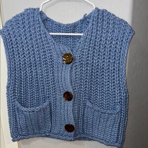 Blue Knit Button-Up Sweater Vest